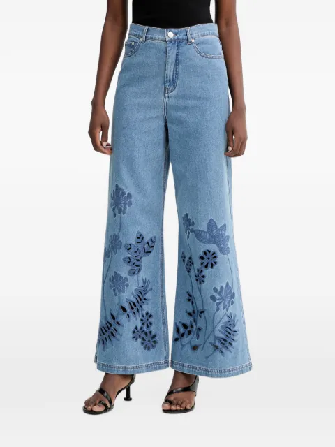 MUNTHE Ecube floral-embroidered cut-out wide-leg jeans