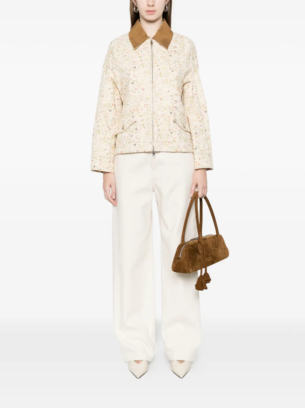  Tela Floral-print Collar Jacket - Neutrals 