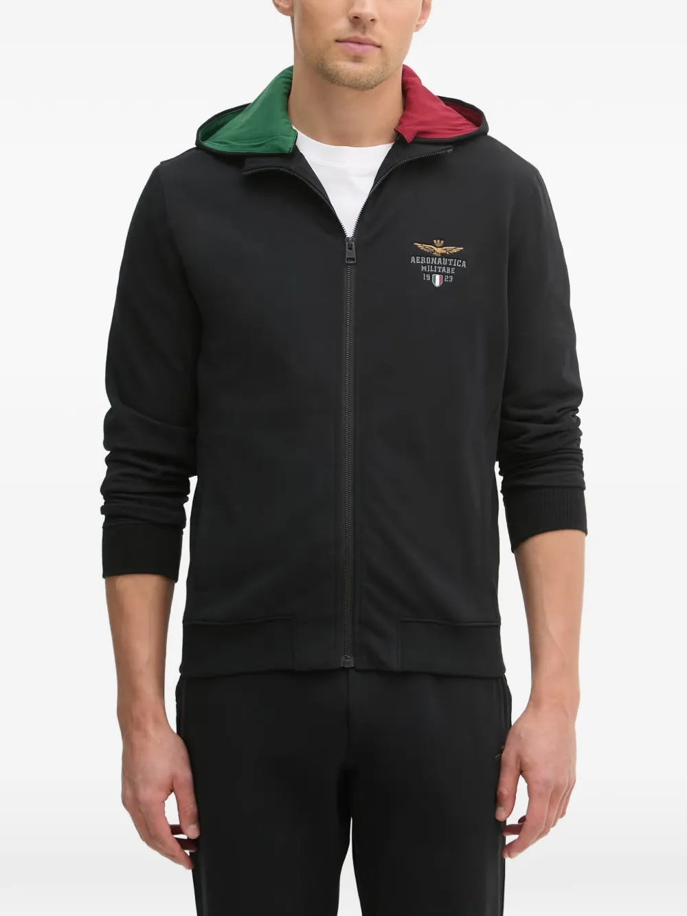 Aeronautica Militare logo-embroidered zip-up hoodie - Nero