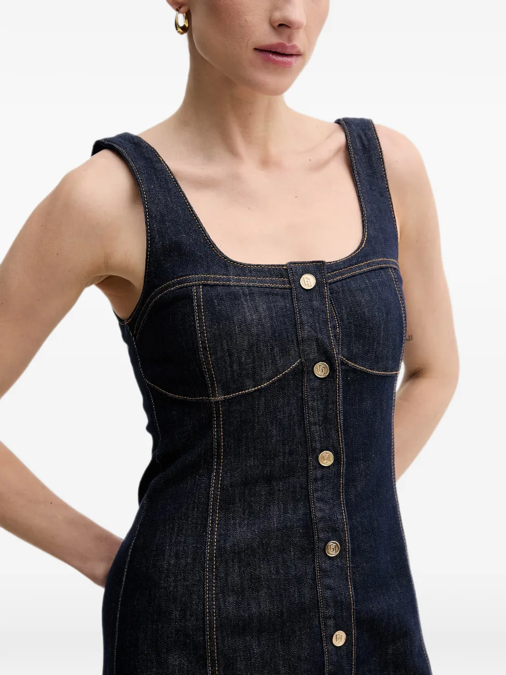 Gaudi Mouwloze denim mini-jurk met knopen Blauw
