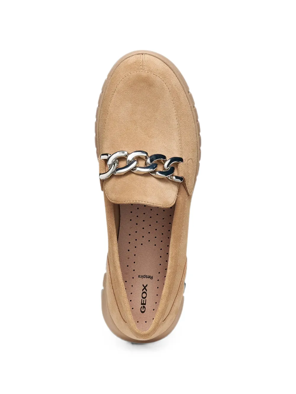 Geox Flextride suède loafers met schakelketting Beige