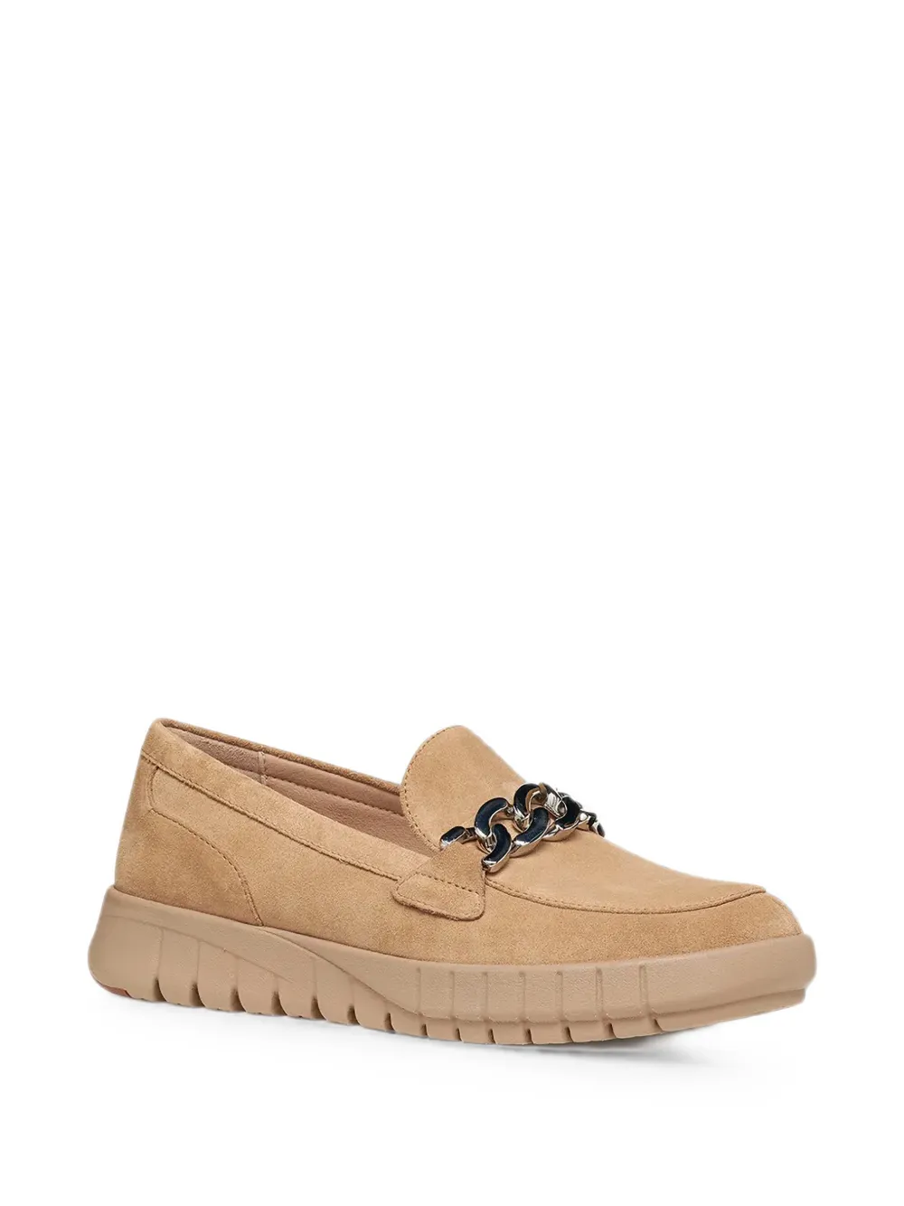 Geox Flextride suède loafers met schakelketting Beige