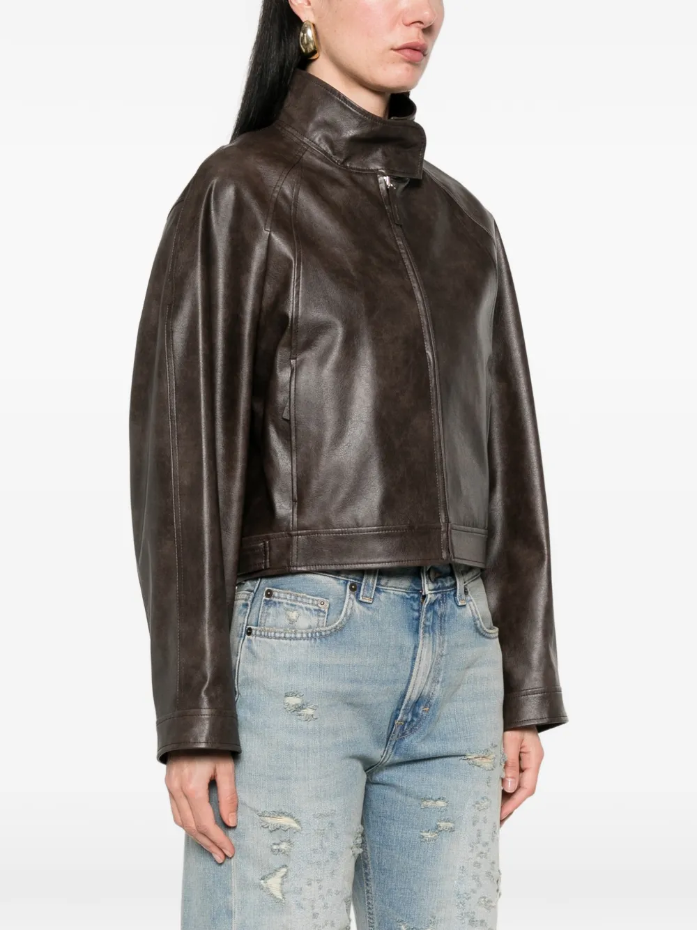  Low Classic Zipped Cropped Jacket - Brown 