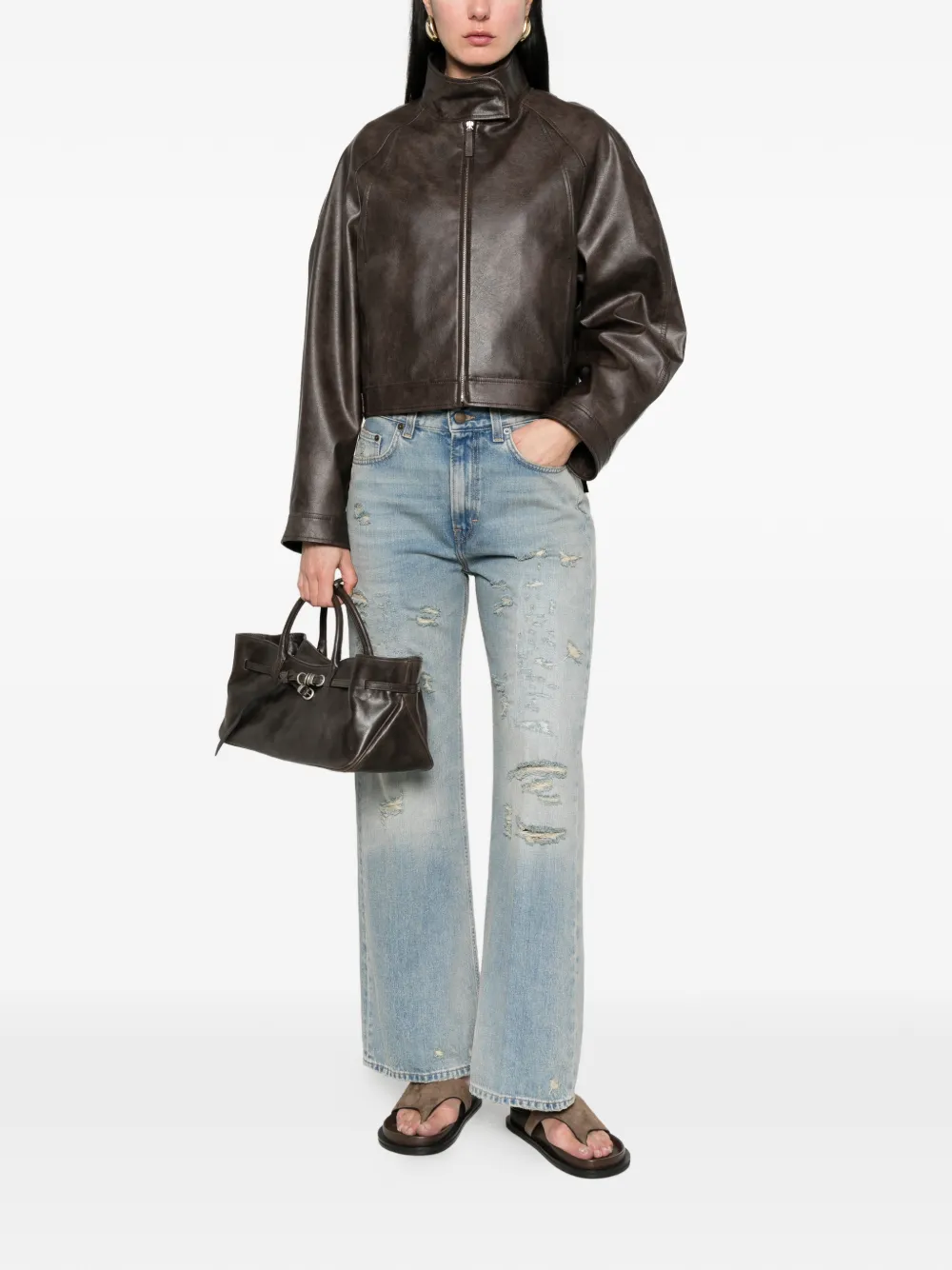  Low Classic Zipped Cropped Jacket - Brown 