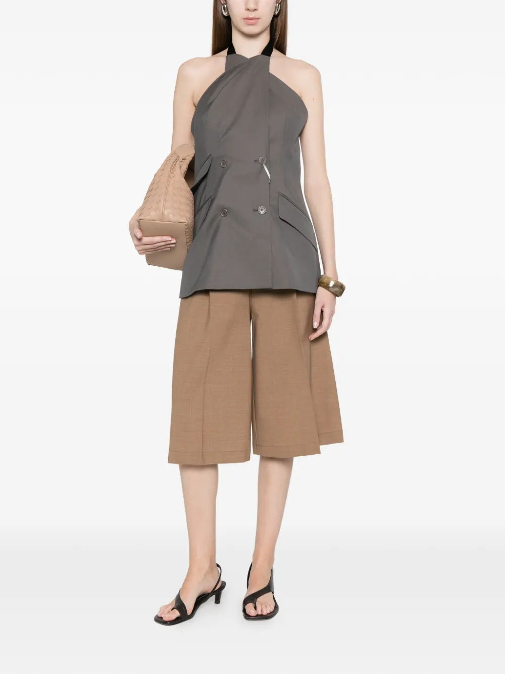  Berwich Linda Pleated Shorts - Brown 