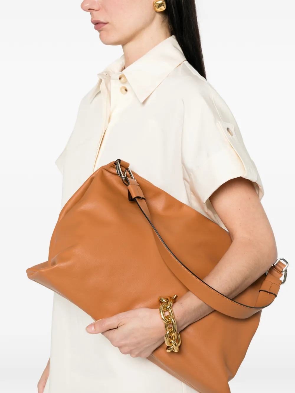  Cromia Chain Leather Tote Bag - Brown 