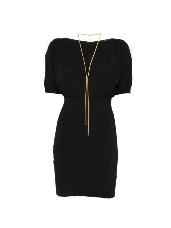 elisabetta franchi black mini dress Duchesse Sheath Mini Dress With Decorative Straps