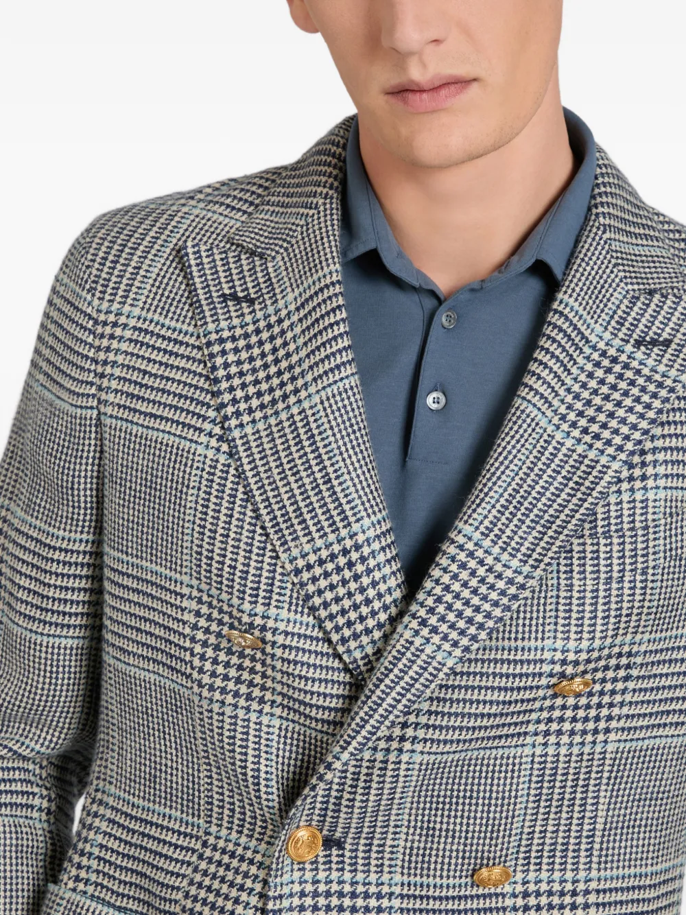 Double-Breasted Houndstooth Blazer