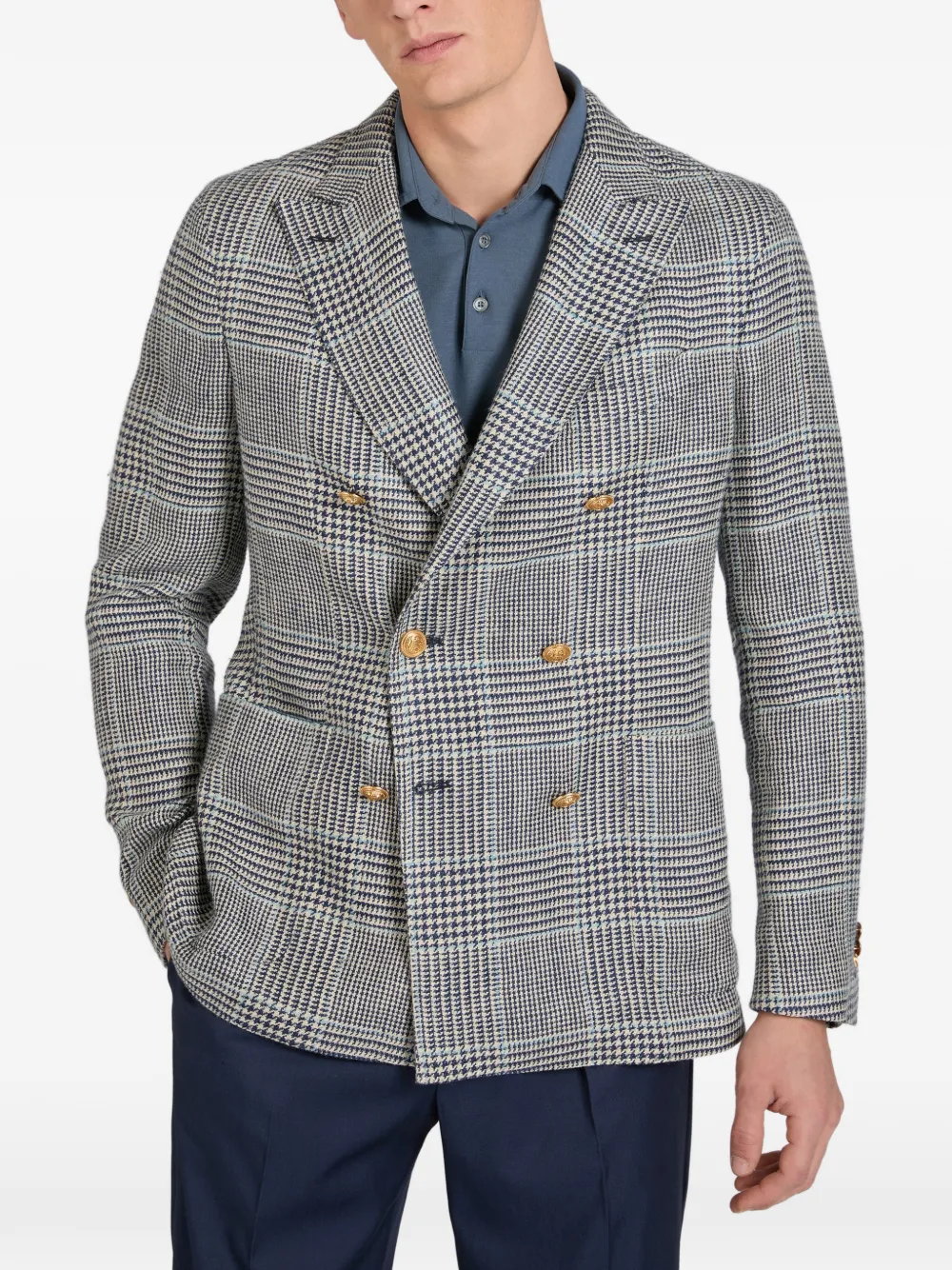 Double-Breasted Houndstooth Blazer