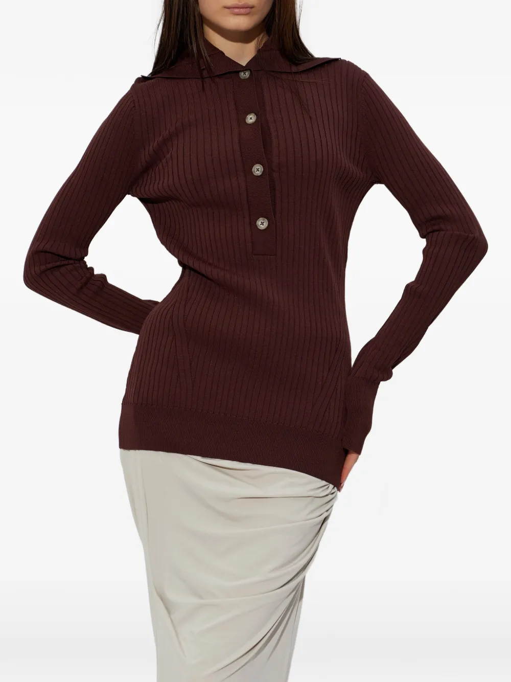  Entire Studios Ribbed-buttoned Polo - Brown 