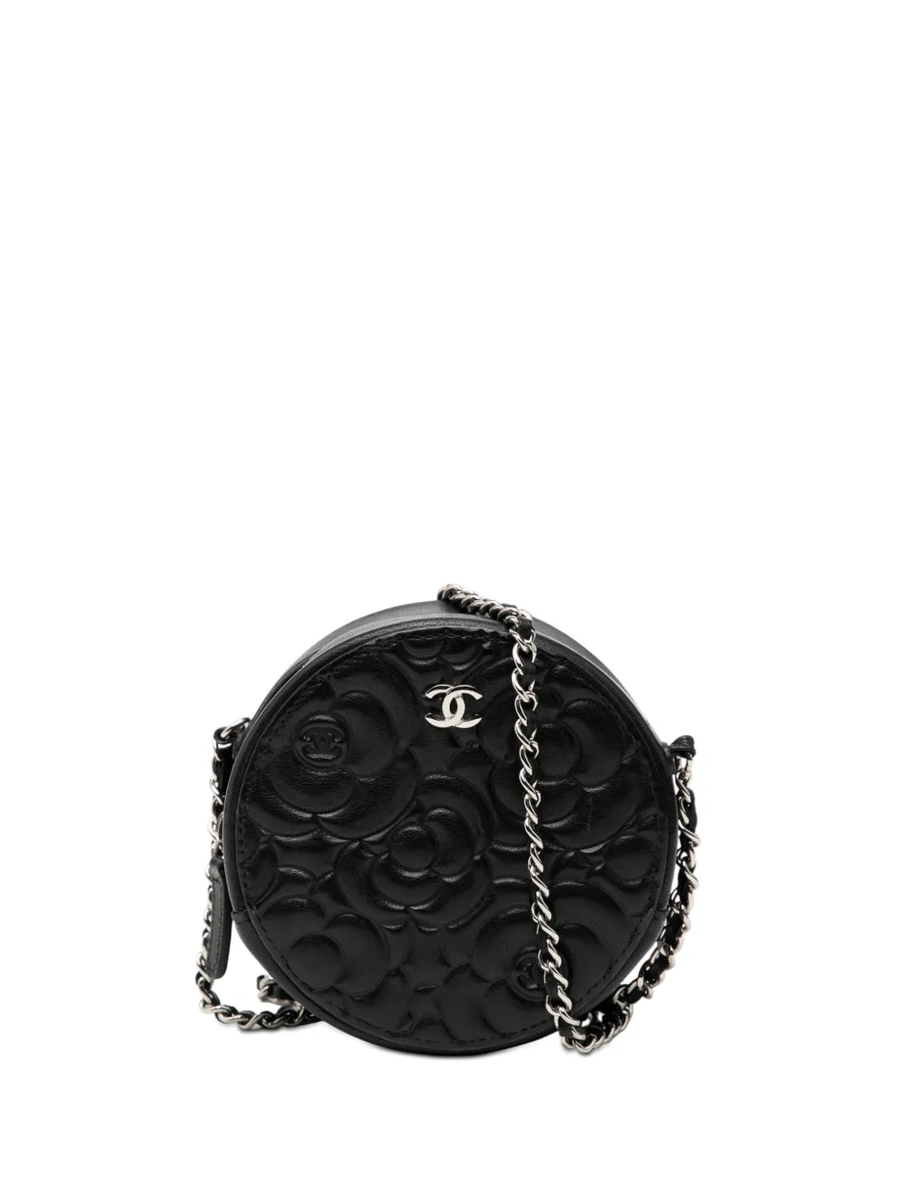 CHANEL Pre-Owned 2019 Goatskin Camellia Round Clutch with Chain crossbody bag - Nero