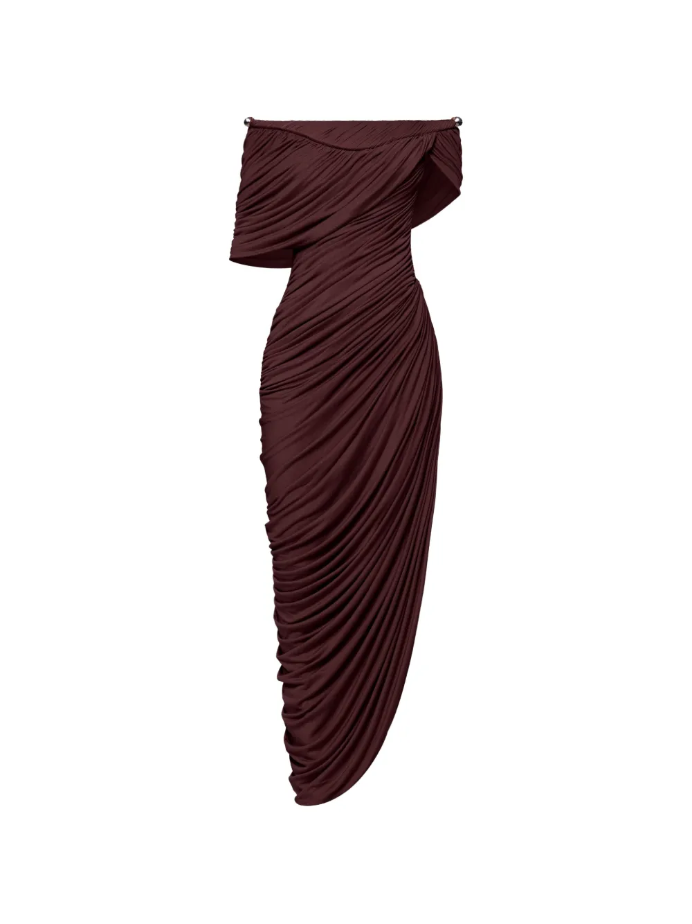 CHATS BY C.DAM Thalyn off-shoulder draped midi dress - Marrone