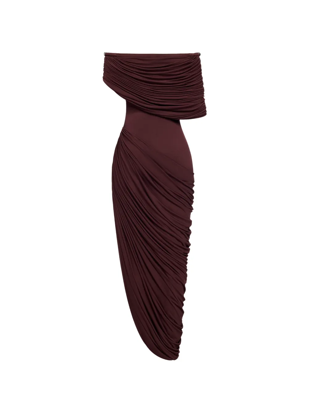 CHATS BY C.DAM Thalyn off-shoulder gedrapeerde midi-jurk Bruin