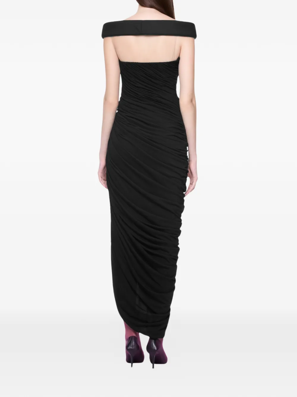 CHATS BY C.DAM Indira off-shoulder gedrapeerde midi-jurk Zwart