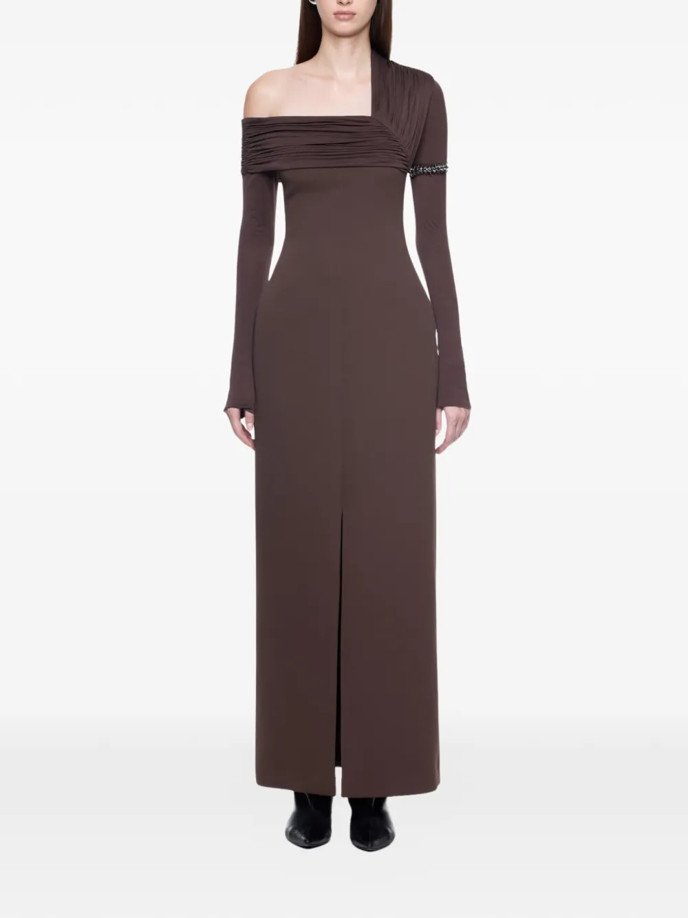 CHATS BY C.DAM Simone asymmetrische gedrapeerde maxi-jurk Bruin
