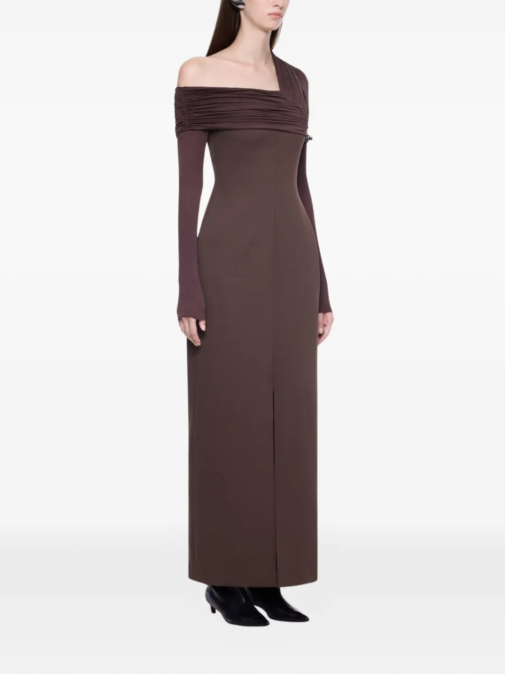 CHATS BY C.DAM Simone asymmetrische gedrapeerde maxi-jurk Bruin