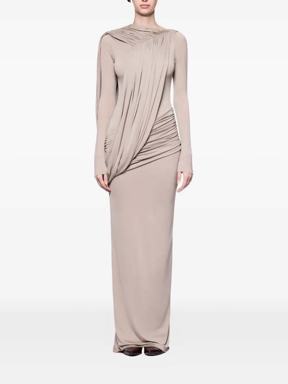 CHATS BY C.DAM Flavia asymmetrische maxi-jurk met lange mouwen Beige