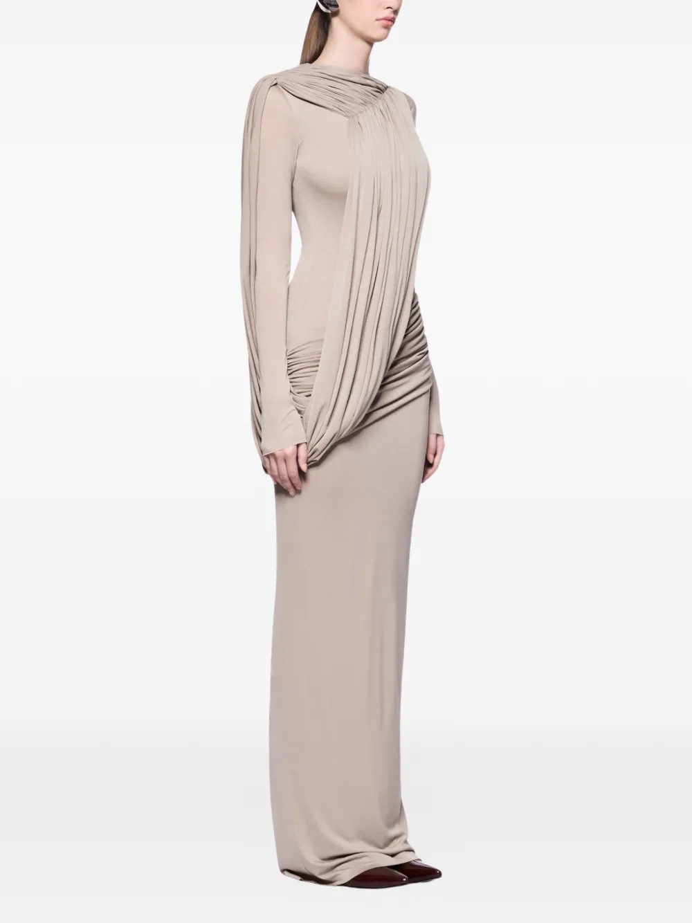 CHATS BY C.DAM Flavia asymmetrische maxi-jurk met lange mouwen Beige