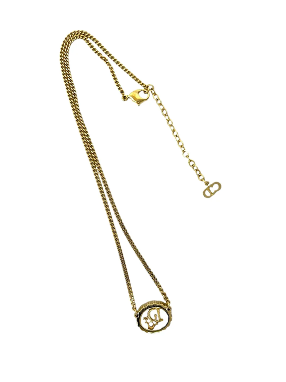  Christian Dior Pre-owned 1990-2010 Gold Plated Rhinestone Logo Oval Pendant Necklace Costume Necklace - Yellow 