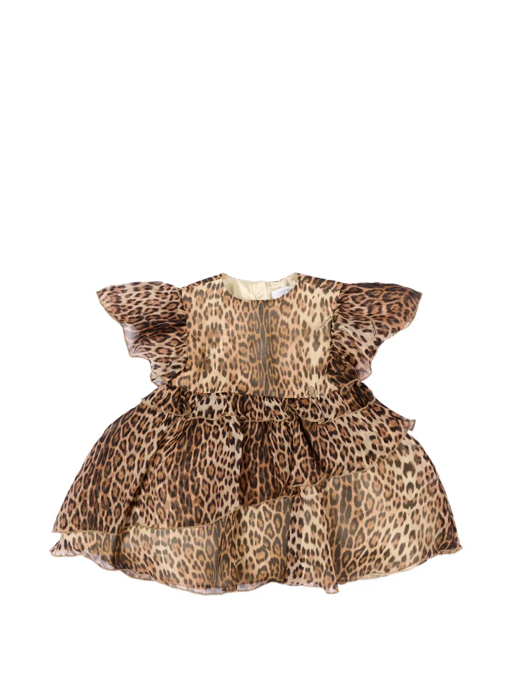 Roberto Cavalli Junior ruffled leopard-print dress - Toni neutri