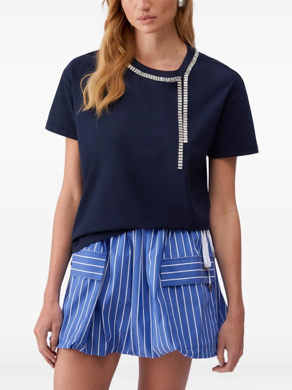 LIU JO rhinestone-embellishment T-shirt - Blu