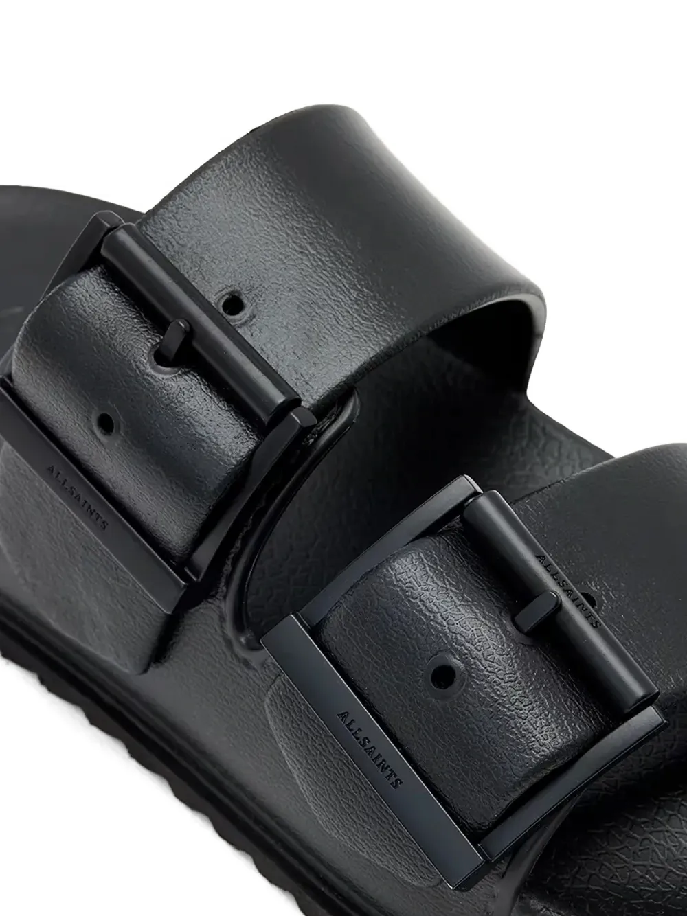 AllSaints Sian buckle-fastening double-strap slides Zwart