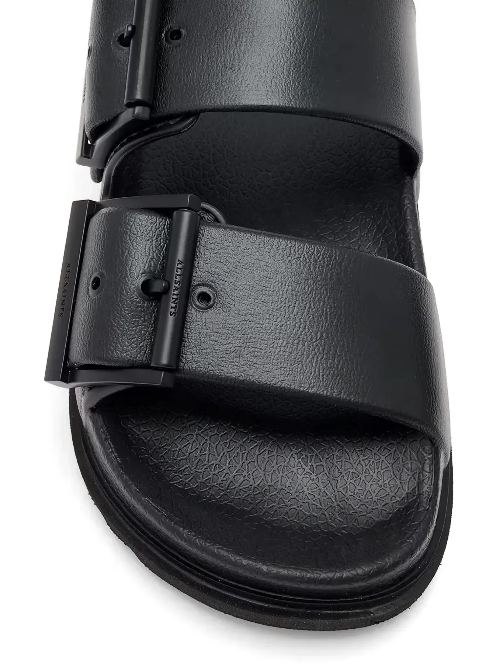 AllSaints Sian buckle-fastening double-strap slides Zwart