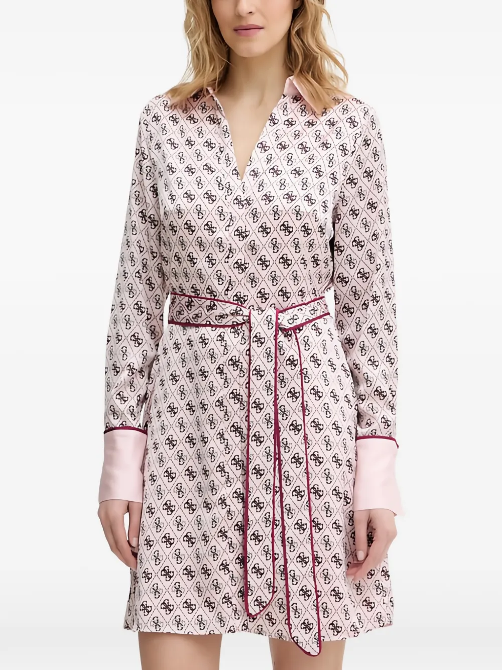 GUESS USA Blerta collar belted monogram mini dress - Rosa