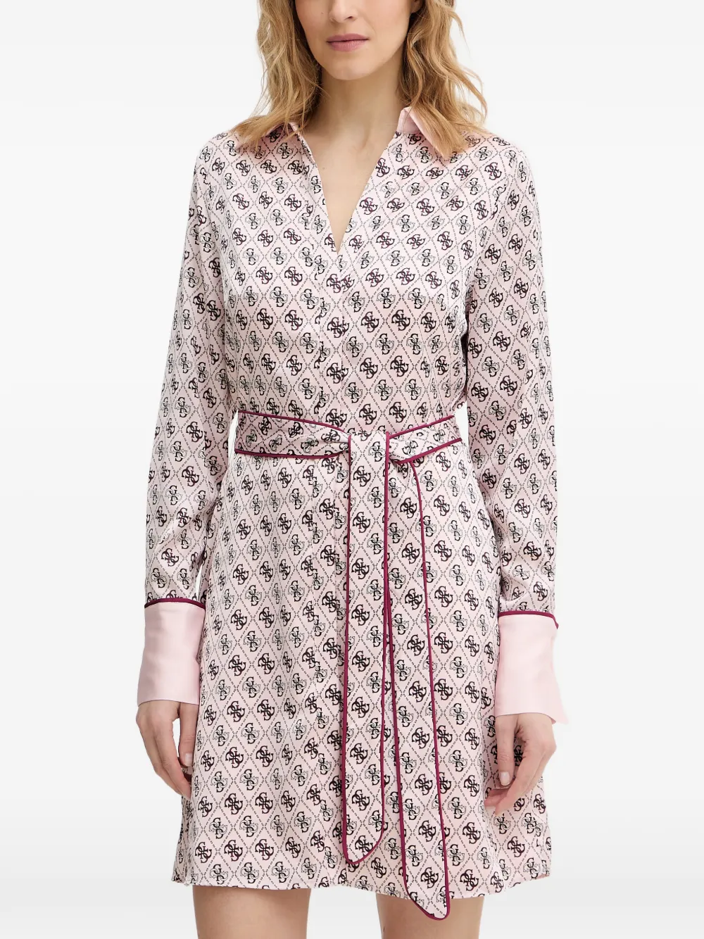 GUESS USA Blerta collar belted monogram mini dress - Rosa