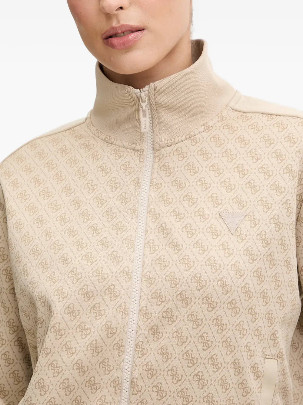 GUESS USA Sweater met monogram en rits Beige