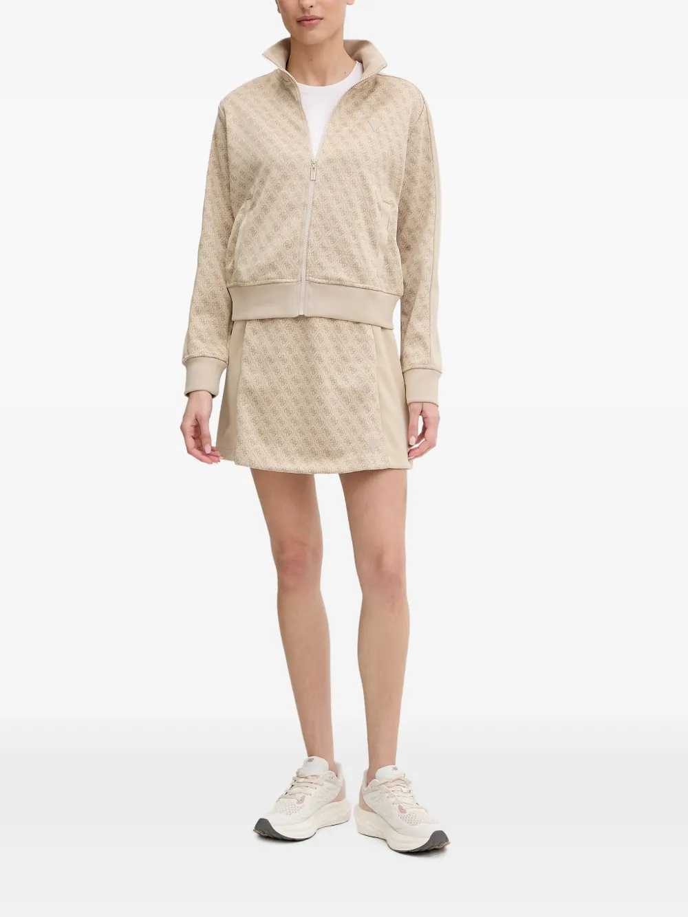 GUESS USA Sweater met monogram en rits Beige