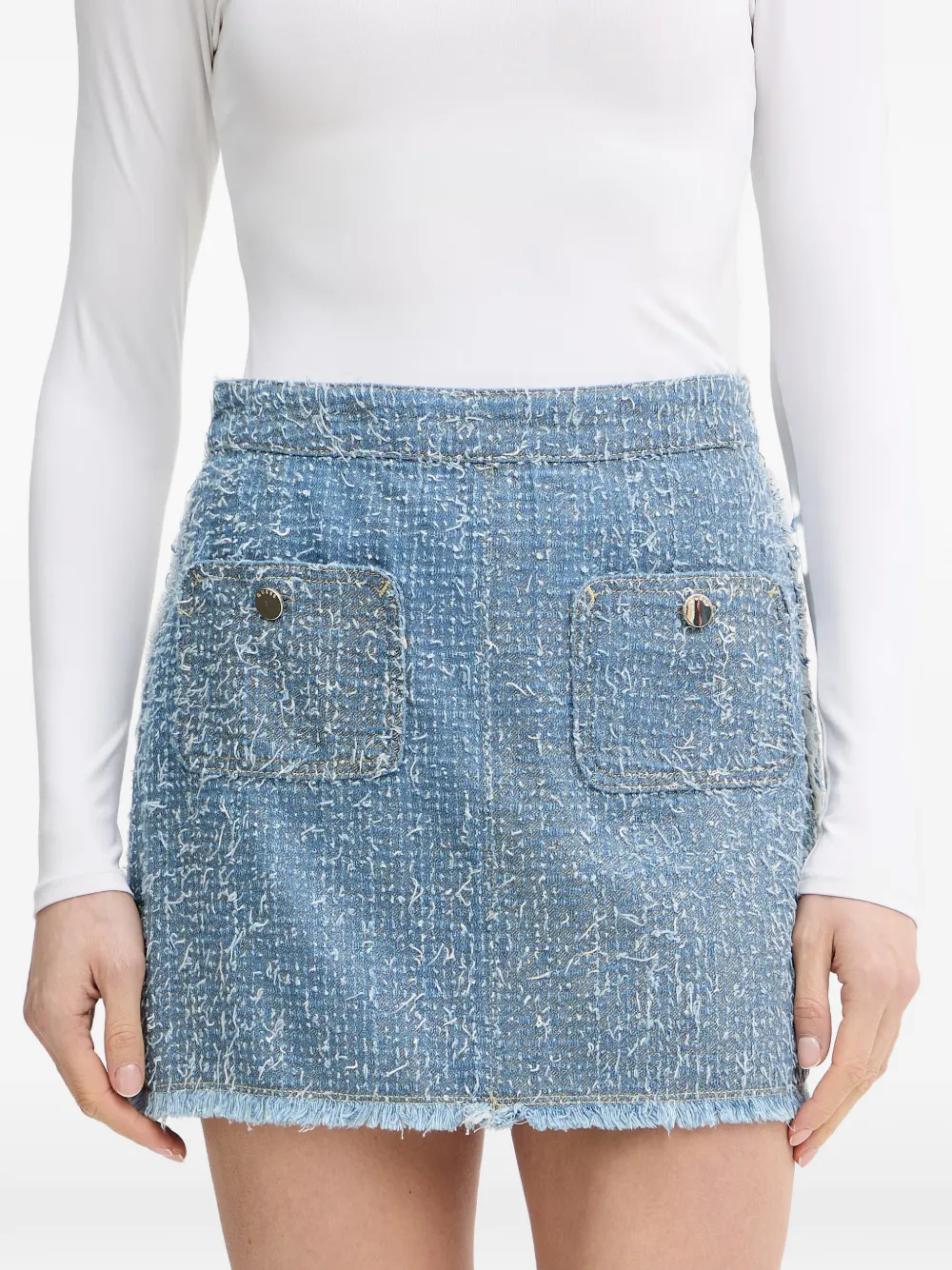 GUESS USA Tweed mini-rok met franje afwerking Blauw