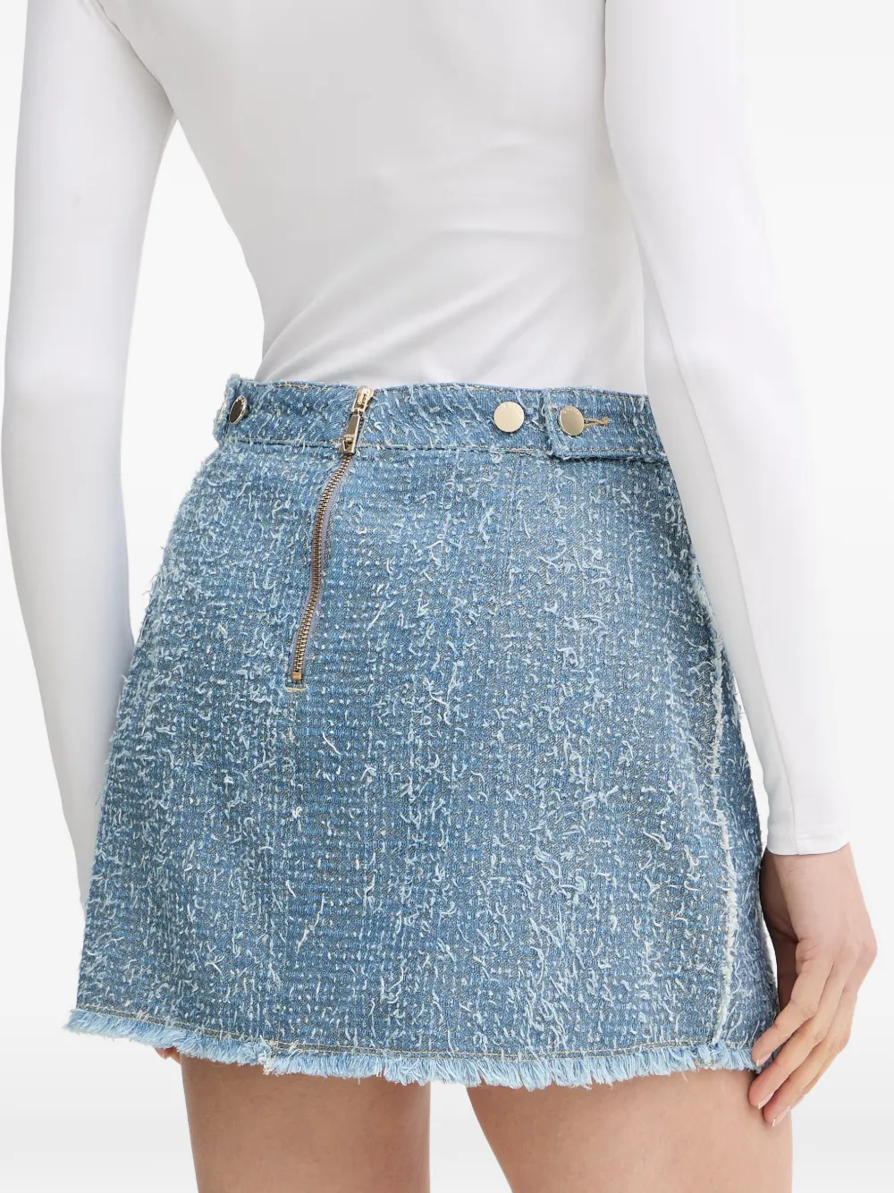 GUESS USA Tweed mini-rok met franje afwerking Blauw