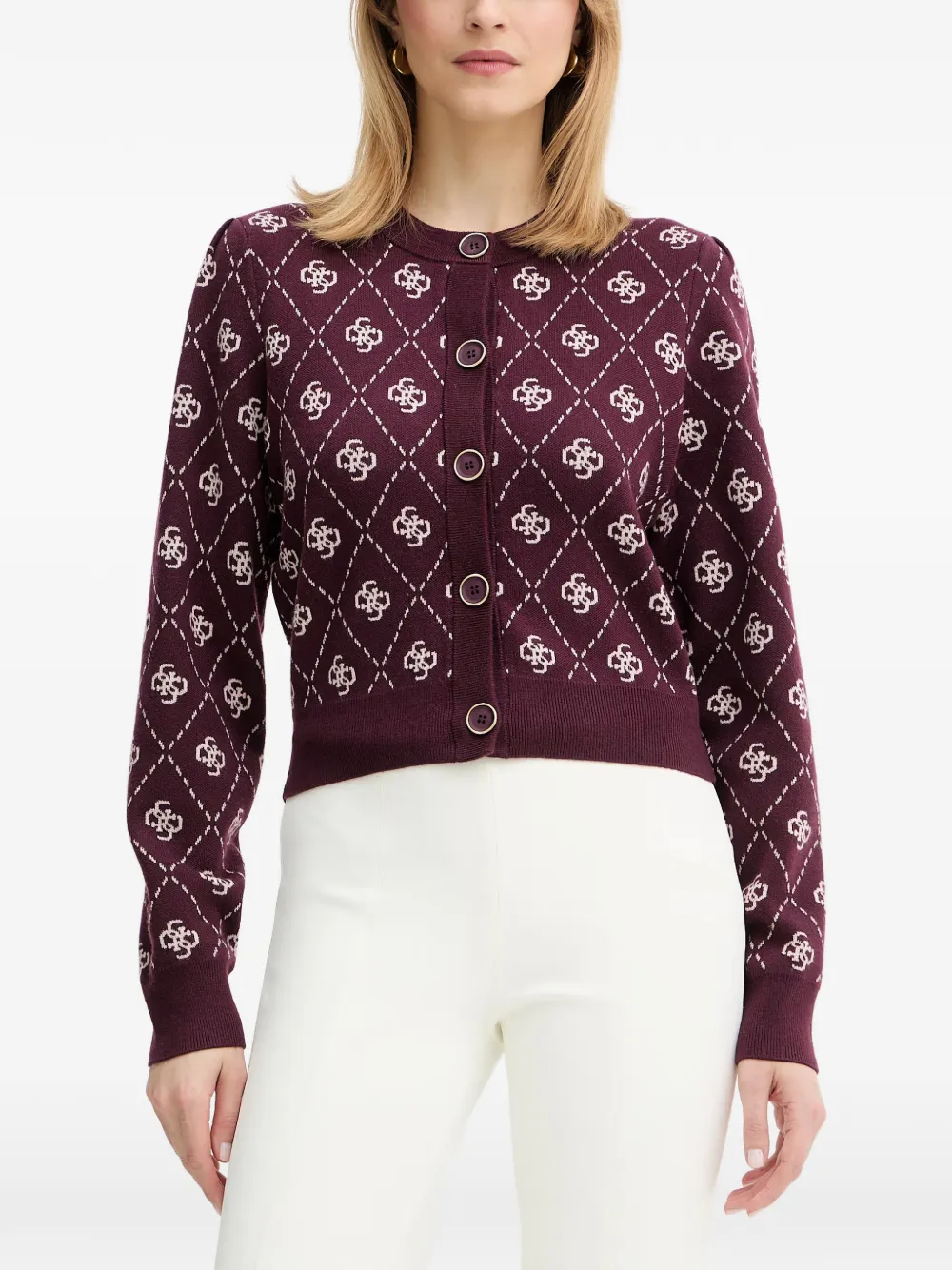 GUESS USA logo-print monogram-pattern cardigan - Violett