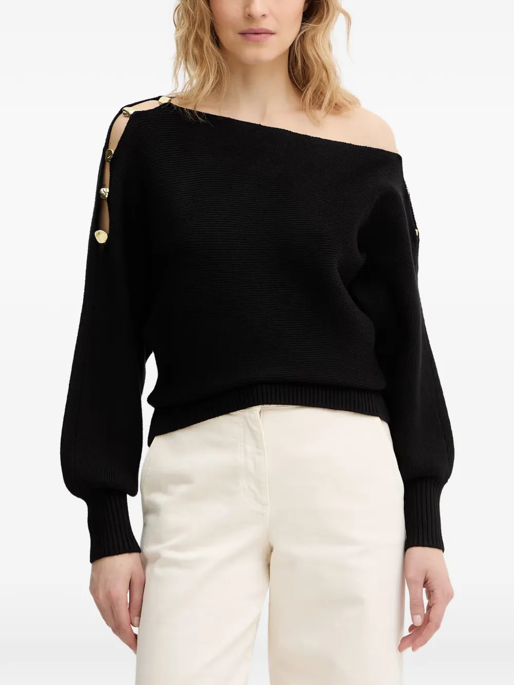 GUESS USA off-the-shoulder button-detail sweater - Nero