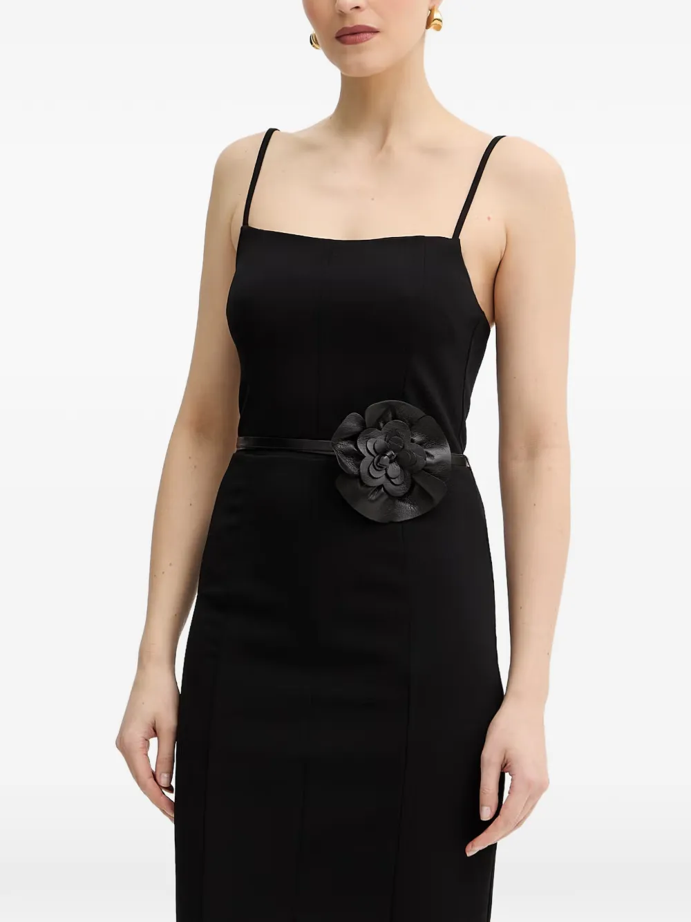 GUESS USA Midi-jurk met bloemenpatch en ceintuur Zwart