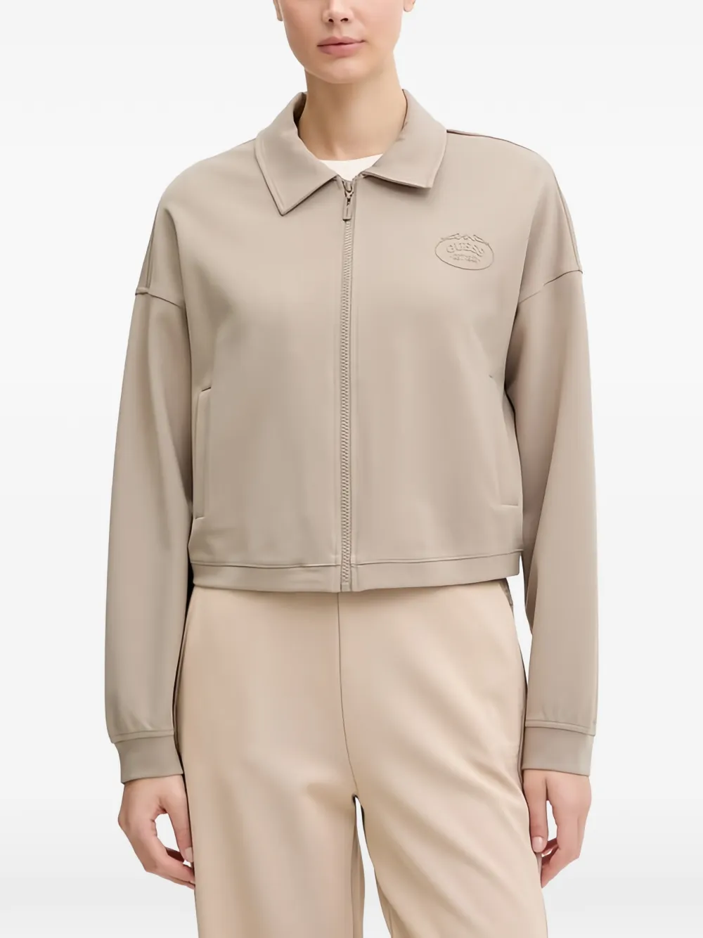 Guess Usa Full-zip Crop Jacket In Neutral