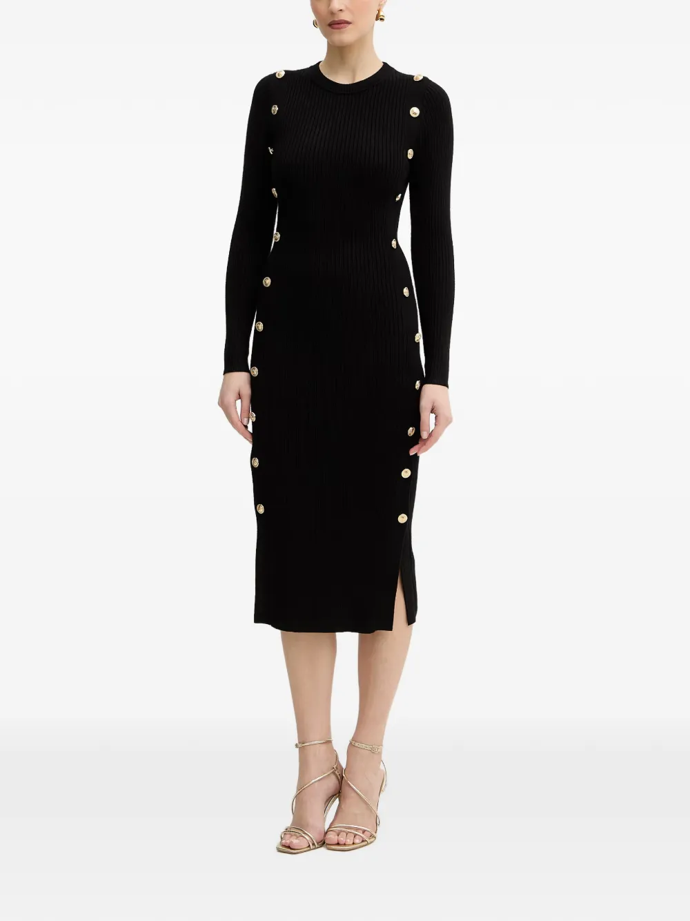 GUESS USA button-embellished ribbed midi dress - Nero