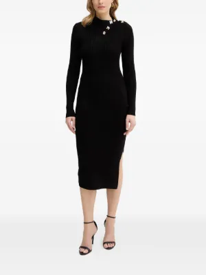 MARCIANO By GUESS ruched-detail V-neck Midi Dress | Black | FARFETCH