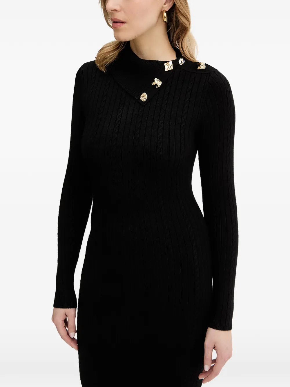 GUESS USA Priscilla geribbelde jurk met knopen Zwart