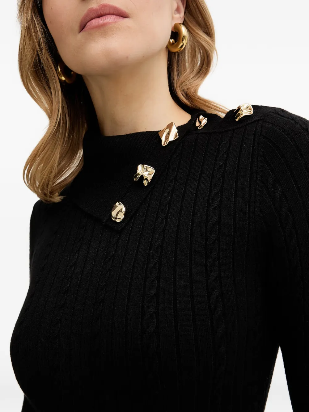 GUESS USA Priscilla geribbelde jurk met knopen Zwart