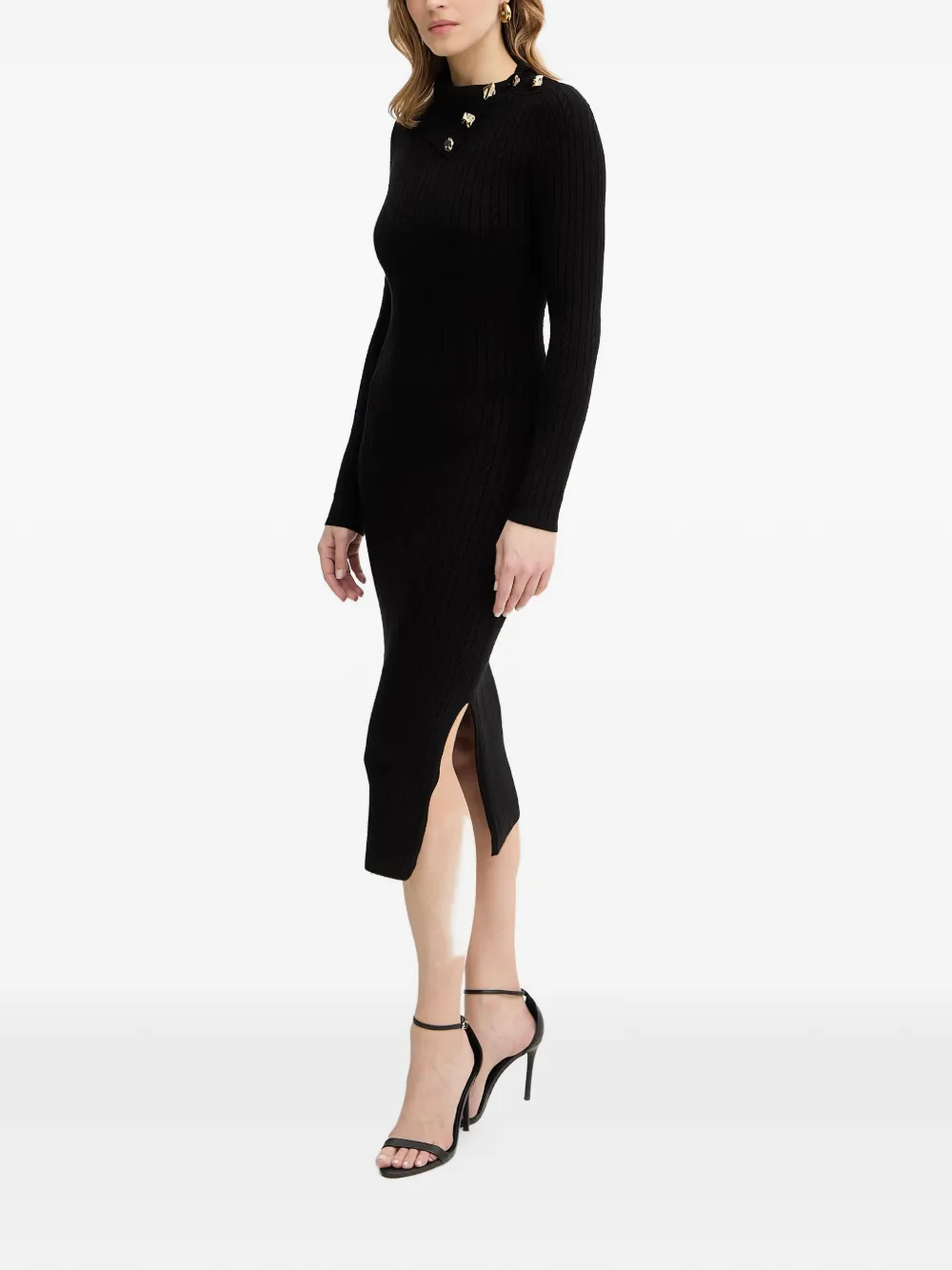 GUESS USA Priscilla geribbelde jurk met knopen Zwart