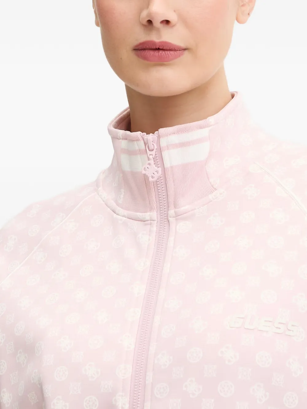 GUESS USA Aggie sweater met monogramprint en rits Roze