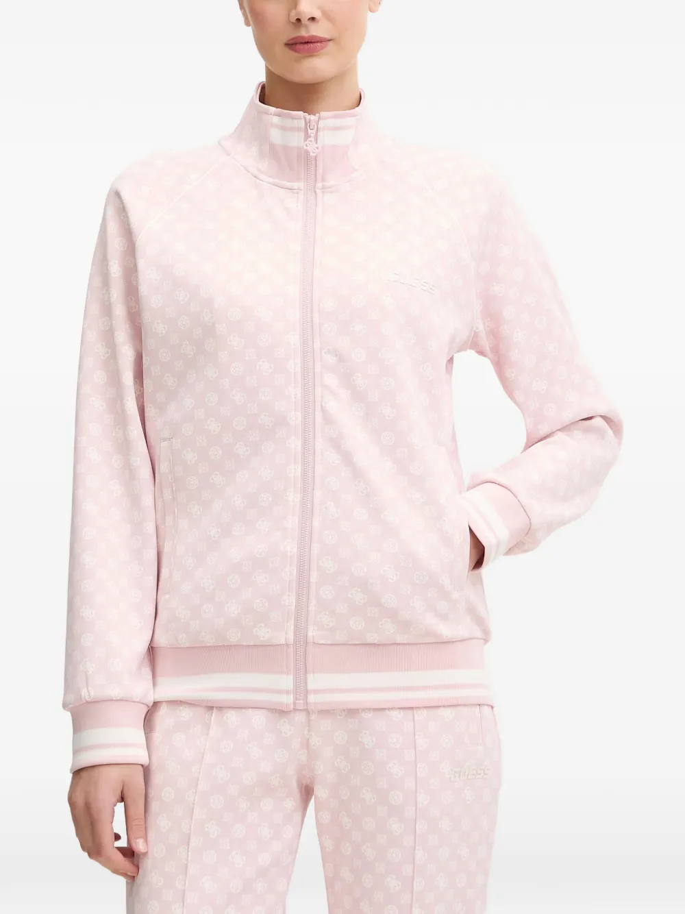 GUESS USA Aggie monogram-print zip-up sweatshirt - Rosa