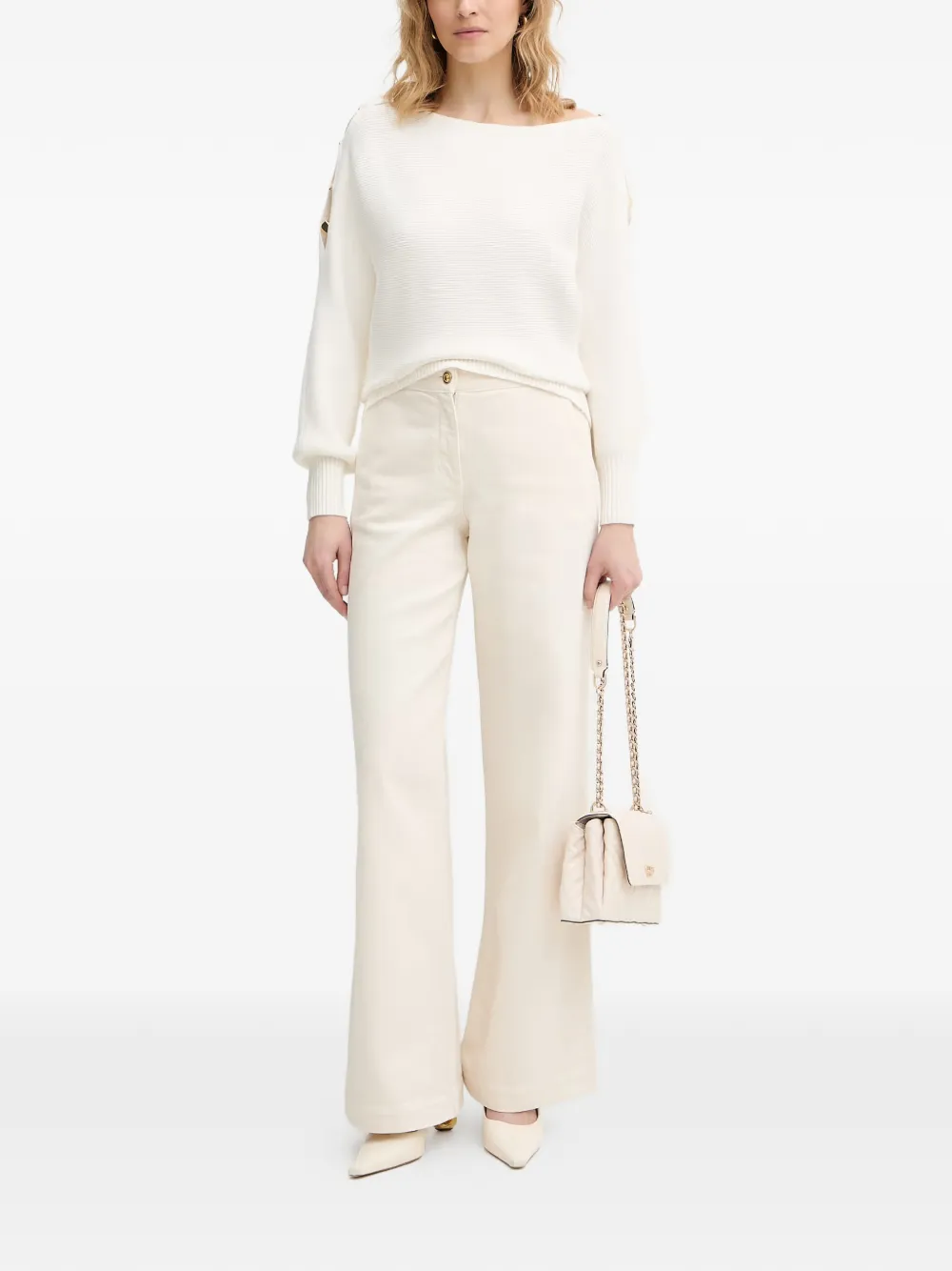GUESS USA Geribbelde trui verfraaid met knopen Beige