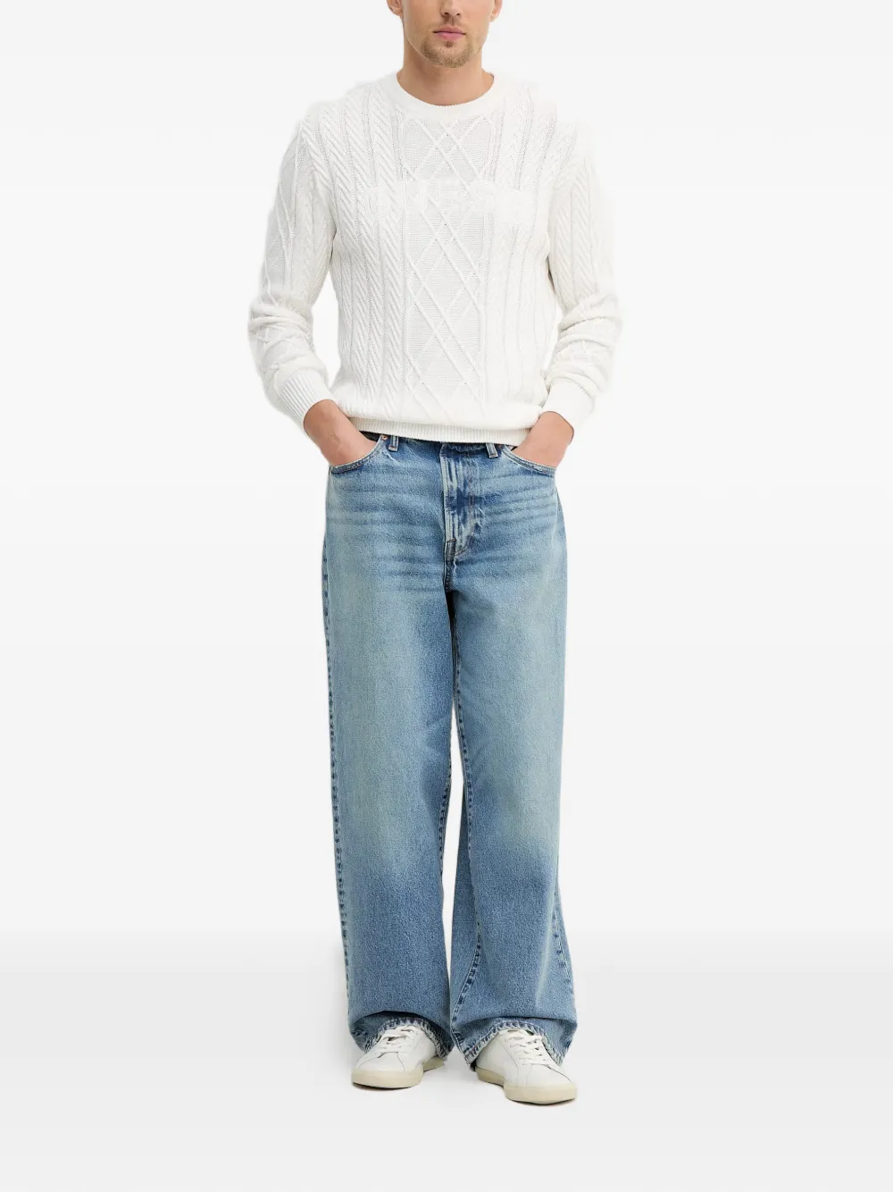 GUESS USA Konrad textured-knit sweater Wit