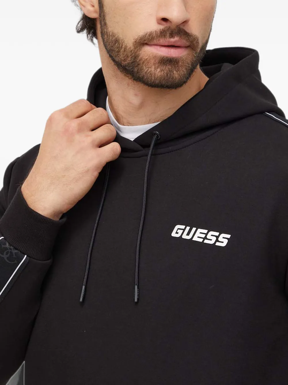 GUESS USA Hoodie met logo-print en band-detail Zwart