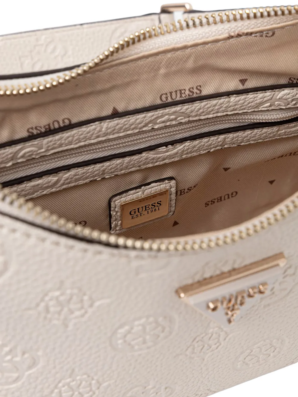 GUESS USA Cresidia 4G schoudertas met reliëf Beige