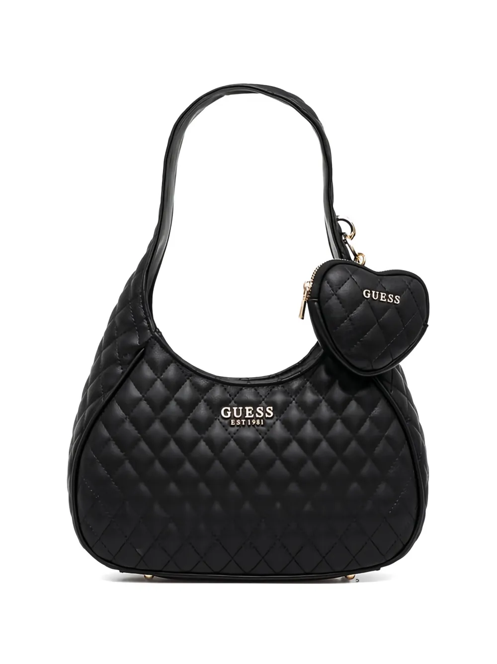 Guess Usa Quilted Heart Coin Tote Bag In Black