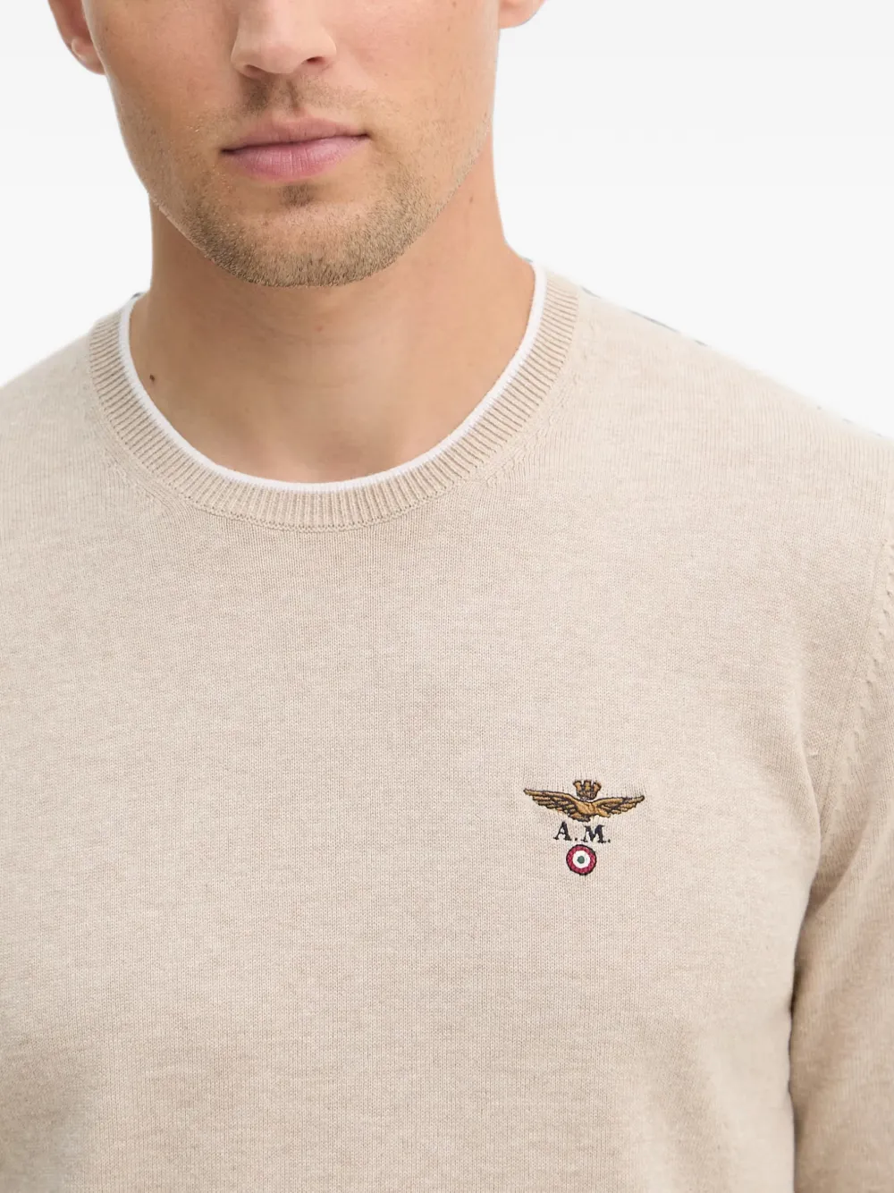 Aeronautica Militare logo-embroidered sweater Beige
